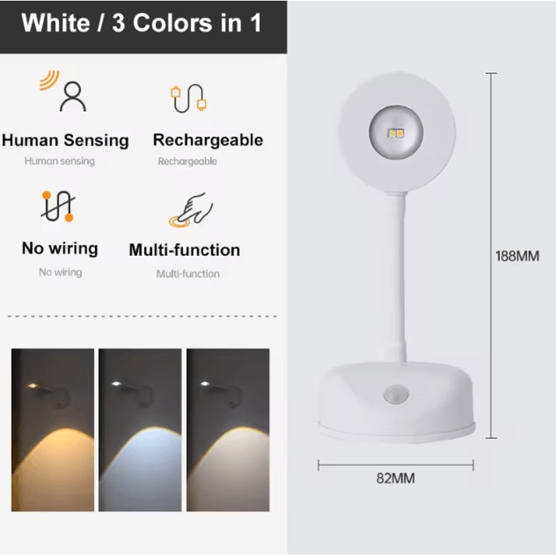 USB Rechargeable Motion Sensor Wall Light Dimmable LED Spotlight For Artwork Home Decor 2