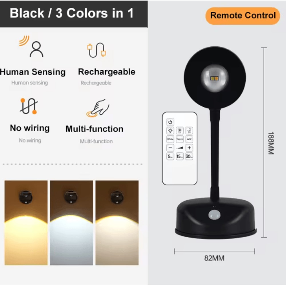 USB Rechargeable Motion Sensor Wall Light Dimmable LED Spotlight For Artwork Home Decor 5