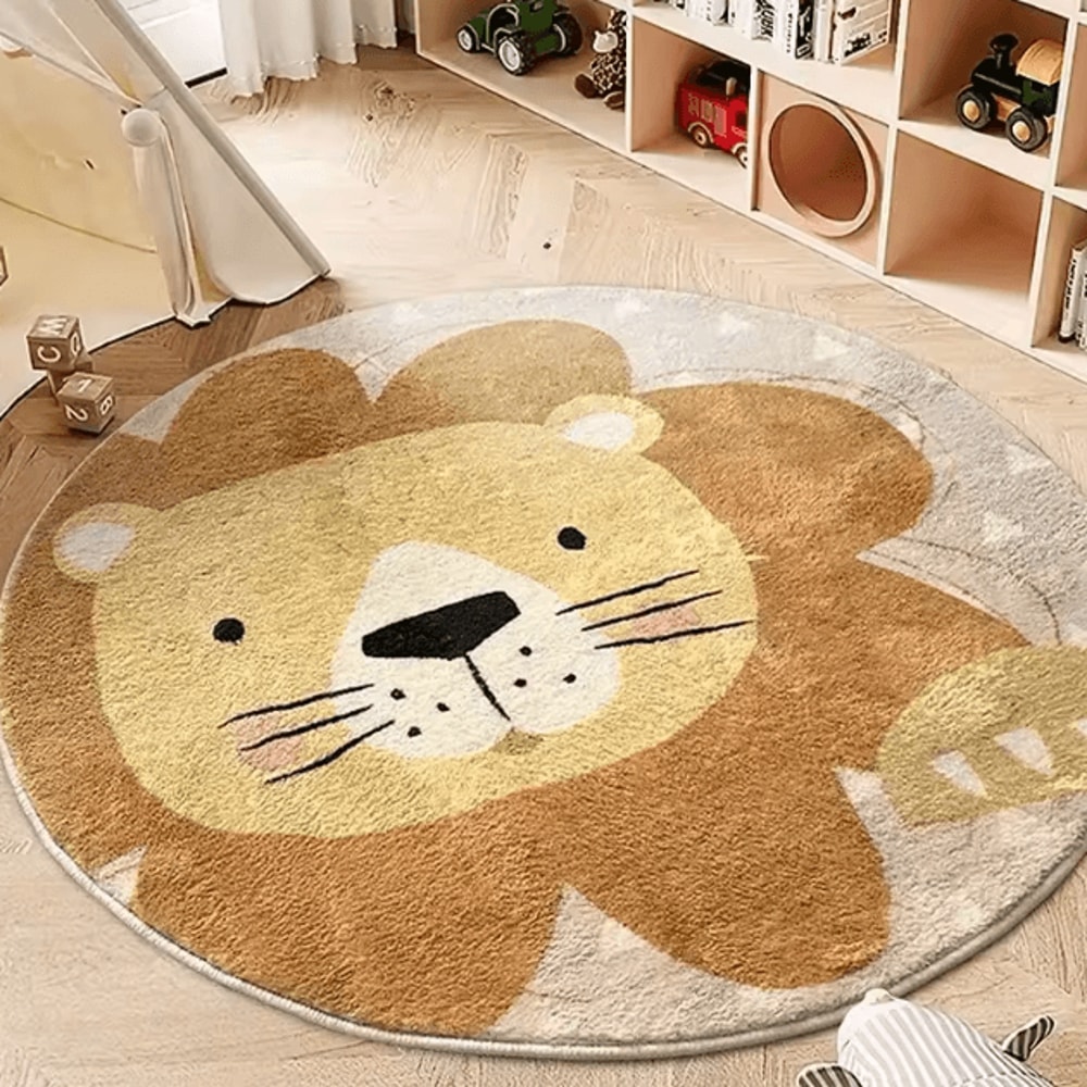 Cute Cartoon Lion Plush Rug Soft Round Animal Carpet For Kids Room Home Decor 1