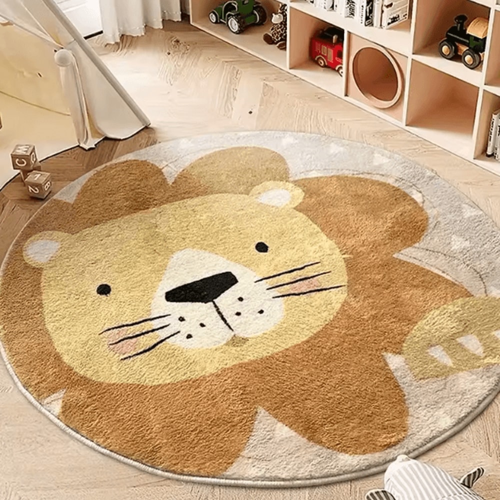 Cute Cartoon Lion Plush Rug Soft Round Animal Carpet For Kids Room Home Decor 4