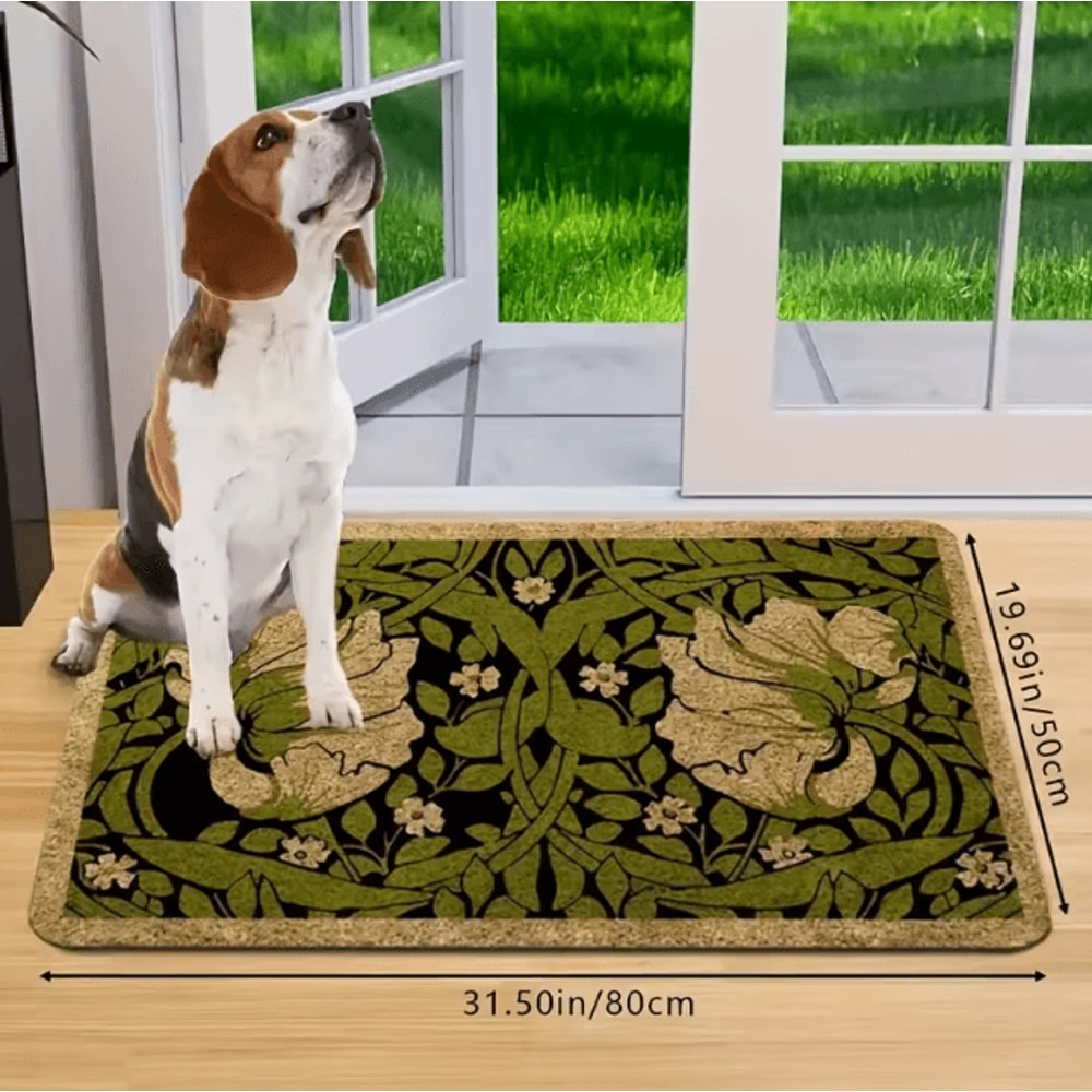 Green Floral Welcome Doormat Washable Indoor PlantThemed Entry Rug 2