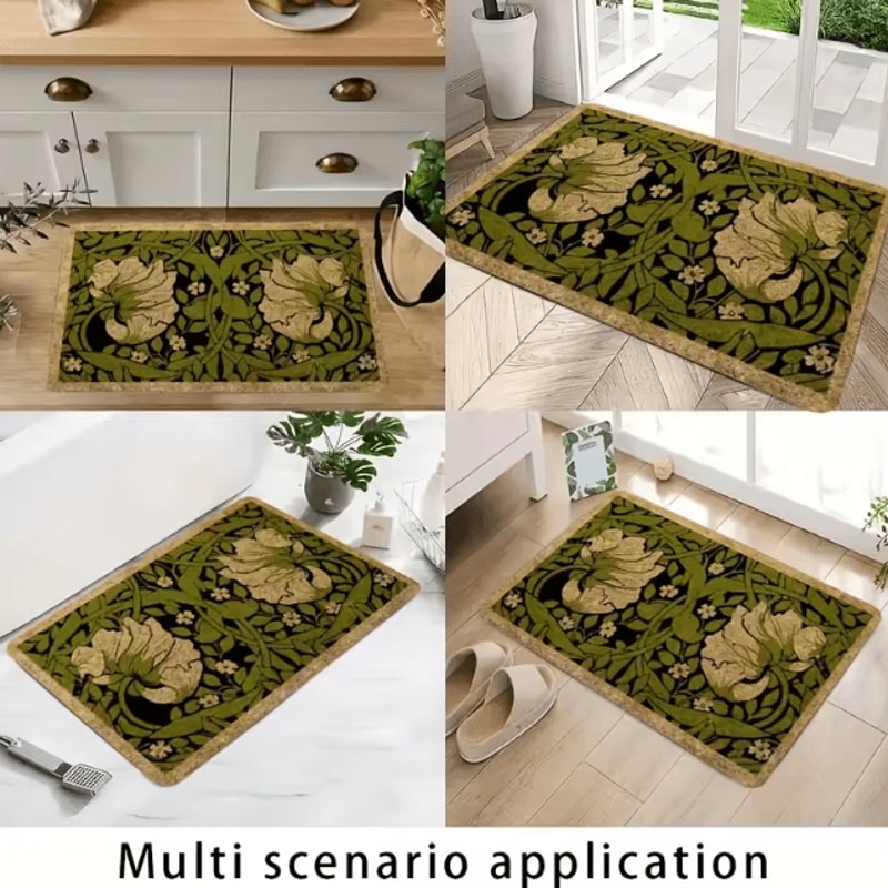 Green Floral Welcome Doormat Washable Indoor PlantThemed Entry Rug 4