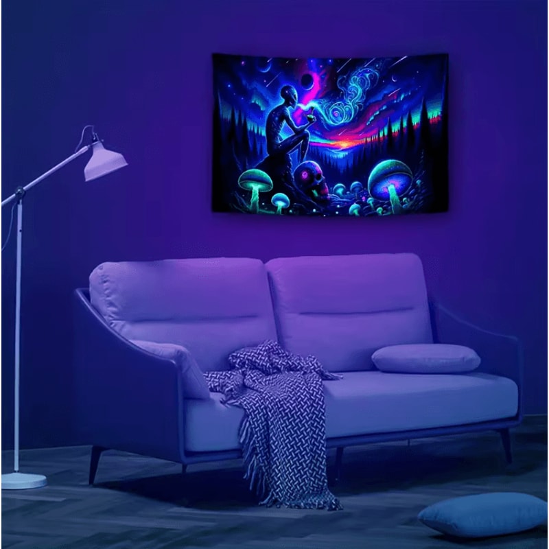 Aurora Borealis Alien Forest Tapestry UV Reactive Boho Wall Art For Bedroom Gaming Room 1