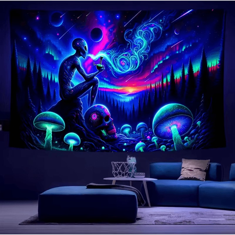 Aurora Borealis Alien Forest Tapestry UV Reactive Boho Wall Art For Bedroom Gaming Room 2