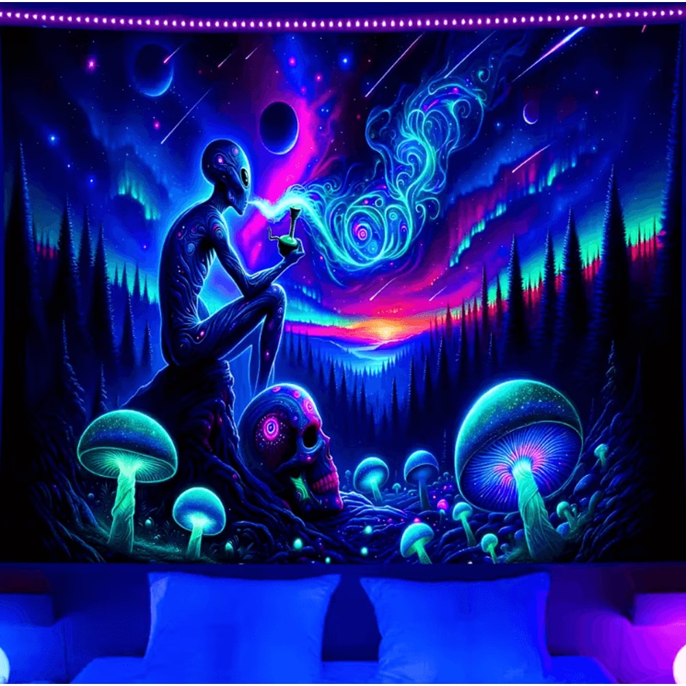 Aurora Borealis Alien Forest Tapestry UV Reactive Boho Wall Art For Bedroom Gaming Room 3