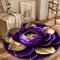 Purple Gold Peony Round Rug Washable Floral Carpet For Elegant Home Decor 0