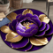 Purple Gold Peony Round Rug Washable Floral Carpet For Elegant Home Decor 2