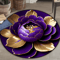 Purple Gold Peony Round Rug Washable Floral Carpet For Elegant Home Decor 2
