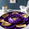 Purple Gold Peony Round Rug Washable Floral Carpet For Elegant Home Decor 4
