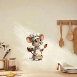 cute chef mouse wall sticker – cartoon peel & stick decor for kids room & home