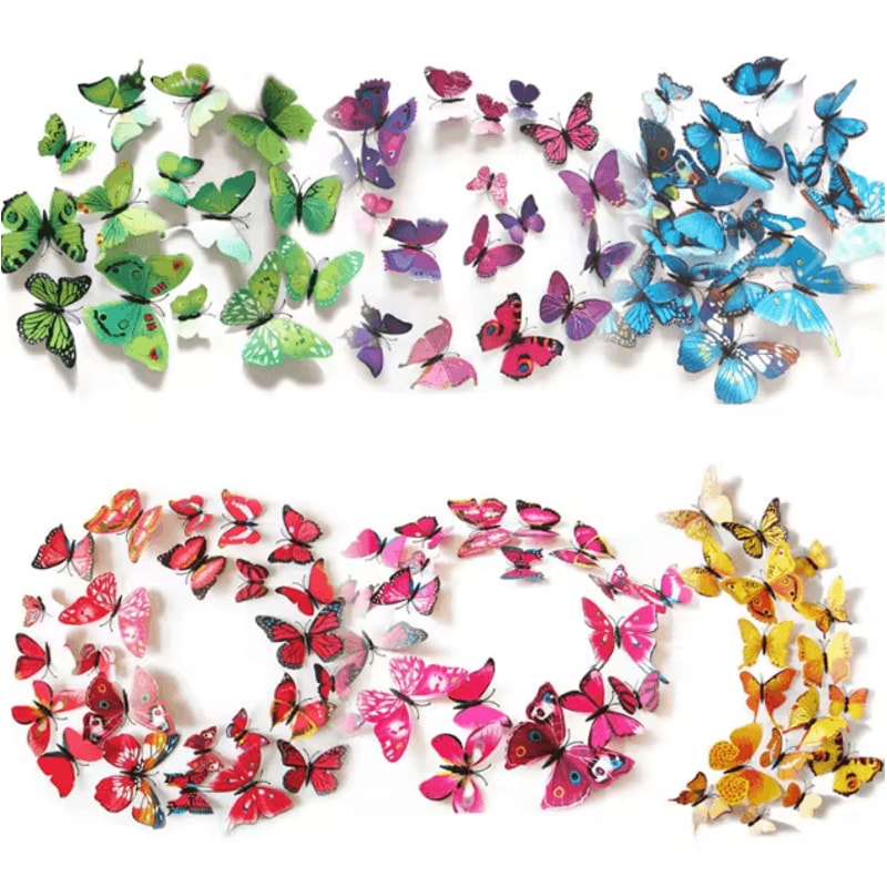 12PCS 3D Butterfly Magnetic Wall Stickers Colorful DIY Fridge Room Decor 0