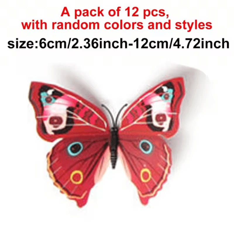 12PCS 3D Butterfly Magnetic Wall Stickers Colorful DIY Fridge Room Decor 1