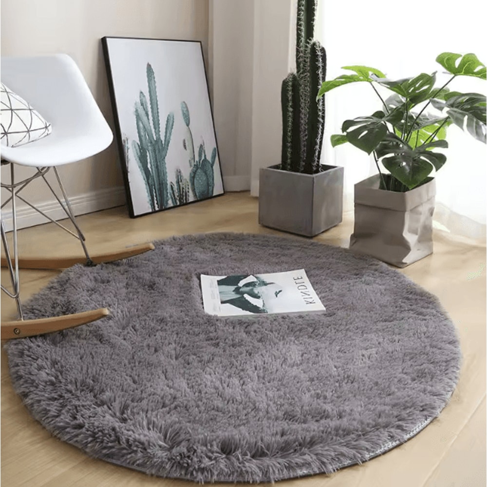 Fluffy Round Plush Rug Soft Shag Carpet For Kids Room Living Space Cozy Corners 2