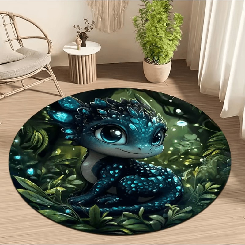 Cartoon Dragon Kids Round Rug Soft Flannel NonSlip Floor Mat For Playful Rooms 2