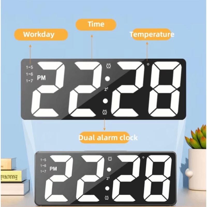 Modern LED Digital Alarm Clock Adjustable Brightness Bedroom Clock With Temperature Display 1