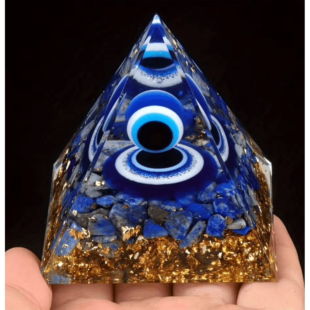 Elegant Lapis Lazuli Crystal Ball Pyramid Set Blue Geometric Home Decor With Gold Base 1