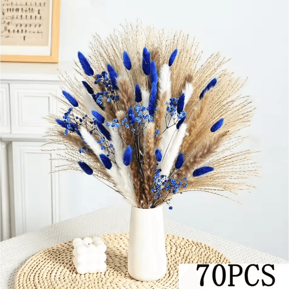 Blue Bunny Tail Pampas Grass Bouquet 70 Stems Fluffy Dried Flowers For Boho Home Decor 2