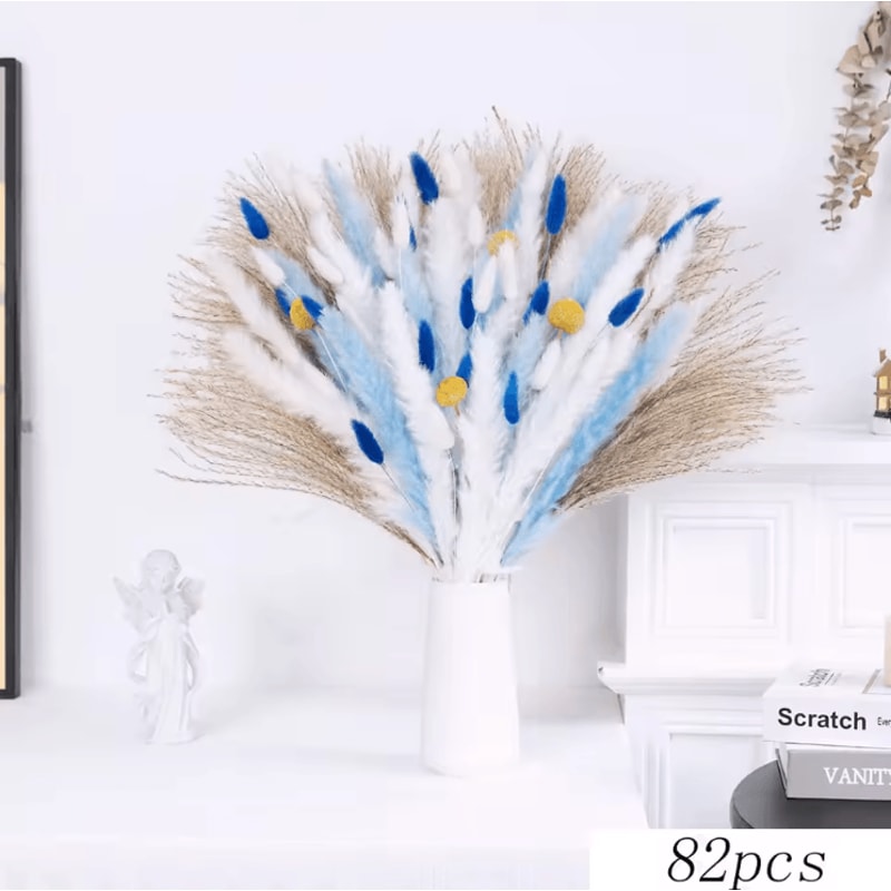 Blue Bunny Tail Pampas Grass Bouquet 70 Stems Fluffy Dried Flowers For Boho Home Decor 4