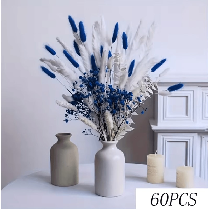 Blue Bunny Tail Pampas Grass Bouquet 70 Stems Fluffy Dried Flowers For Boho Home Decor 5