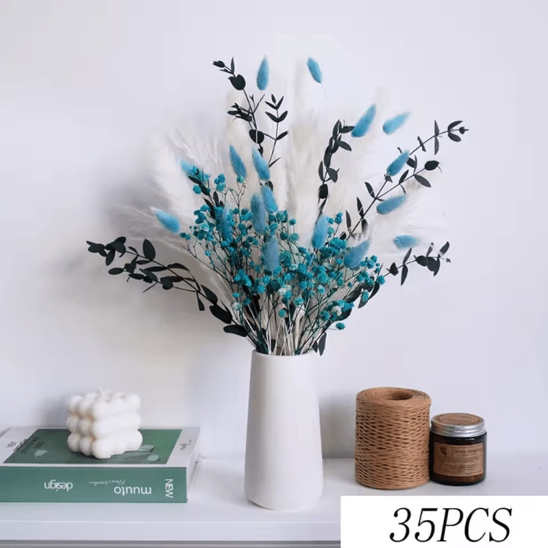 Blue Bunny Tail Pampas Grass Bouquet 70 Stems Fluffy Dried Flowers For Boho Home Decor 6