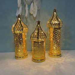 elegant moroccan gold lantern – hollow iron ramadan light for warm home ambiance