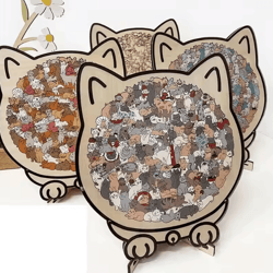 cat-shaped wooden jigsaw puzzle – 135pcs unique animal puzzle for relaxing play & decor