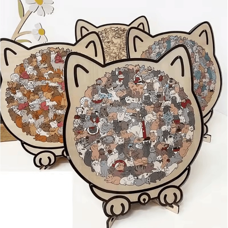 CatShaped Wooden Jigsaw Puzzle 135PCS Unique Animal Puzzle For Relaxing Play Decor 0