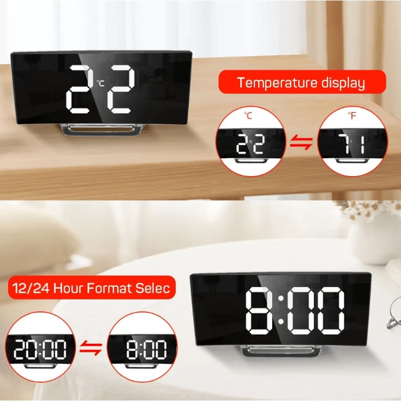 Large LED Digital Alarm Clock Temperature Display Bedside Clock With Adjustable Brightness 1
