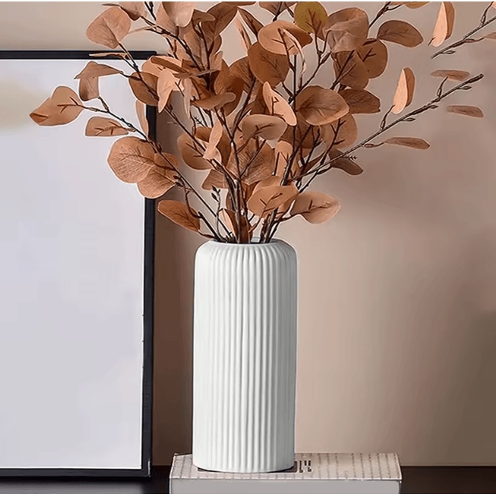 Striped CeramicLook Decorative Vase Modern Small Flower Vase For Stylish Home Displays 1