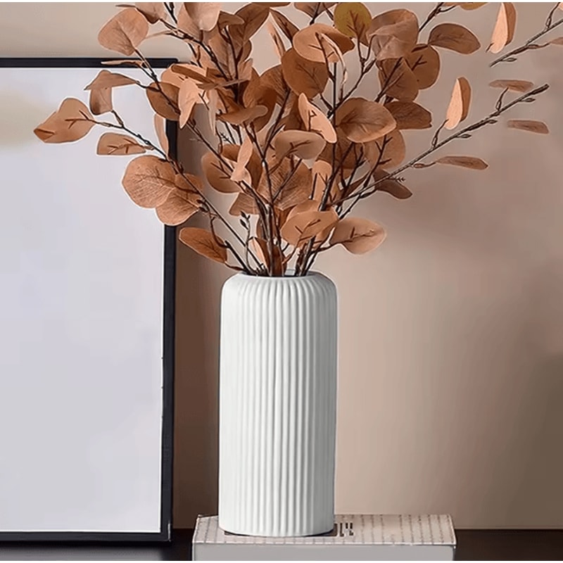 Striped CeramicLook Decorative Vase Modern Small Flower Vase For Stylish Home Displays 1