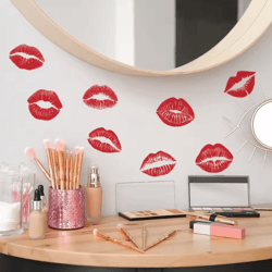 red lip print wall sticker – bold self-adhesive wall decal for bedroom & living room decor
