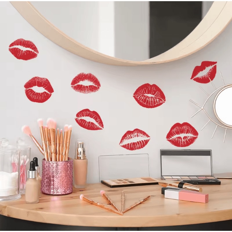Red Lip Print Wall Sticker Bold SelfAdhesive Wall Decal For Bedroom Living Room Decor 0