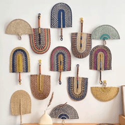 handwoven seaweed wall fan decor – nordic boho natural wall hanging accent
