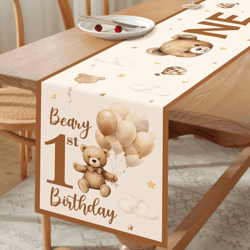 cute teddy bear birthday table runner – baby shower & 1st birthday party table decor (180 35cm)