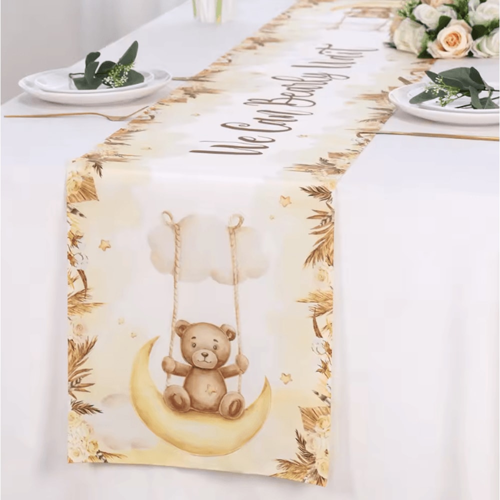 Cute Teddy Bear Birthday Table Runner Baby Shower 1st Birthday Party Table Decor 180 35cm 2