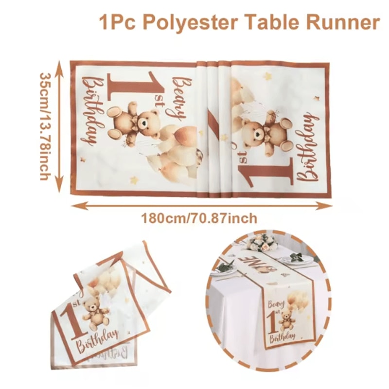 Cute Teddy Bear Birthday Table Runner Baby Shower 1st Birthday Party Table Decor 180 35cm 3