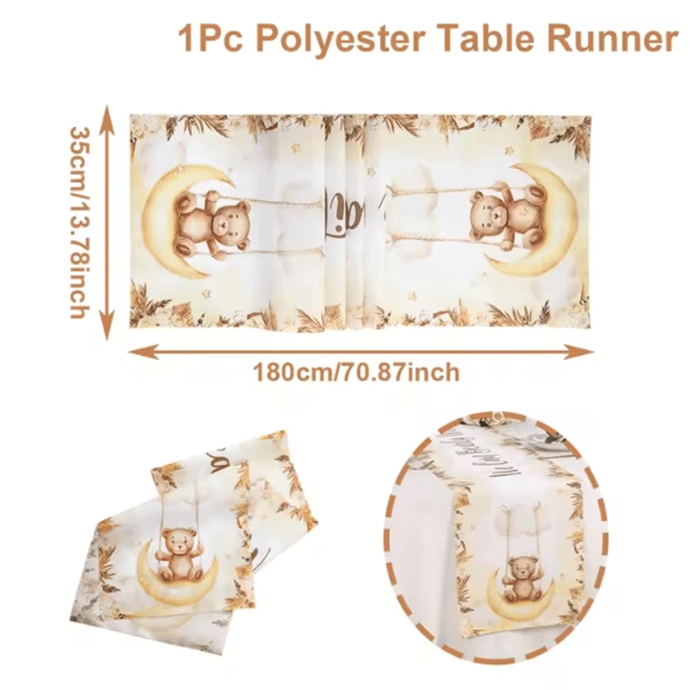 Cute Teddy Bear Birthday Table Runner Baby Shower 1st Birthday Party Table Decor 180 35cm 4