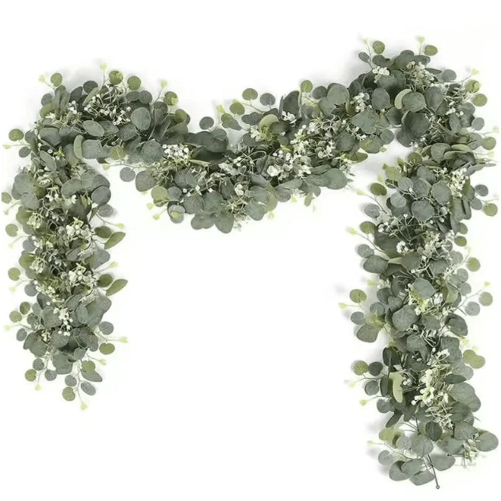 Artificial Eucalyptus Garland With White Flowers Berries Lush Greenery Vine For Wedding Home Dec 4
