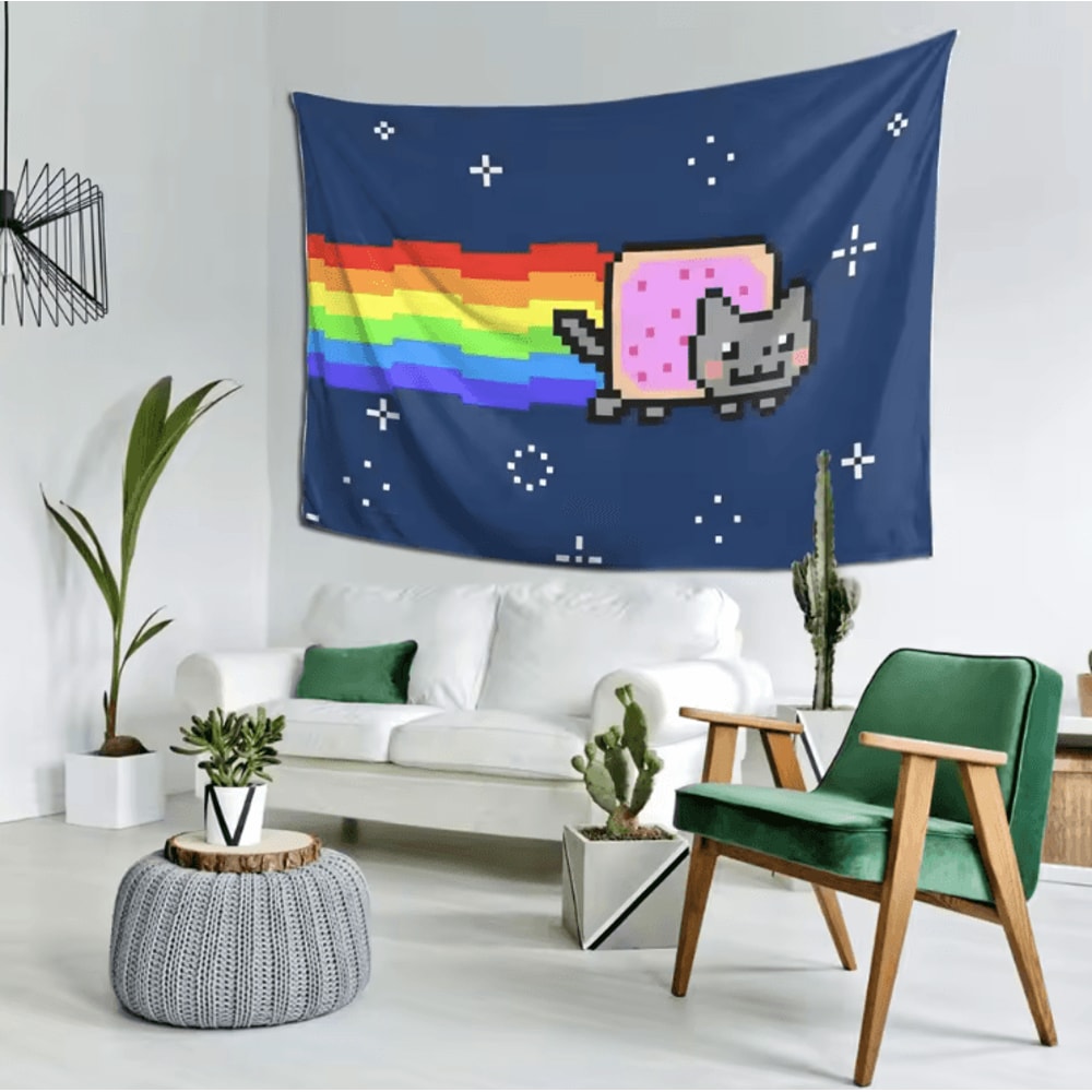 Nyan Cat Pixel Art Tapestry Retro Gaming Wall Hanging Aesthetic Decor 2