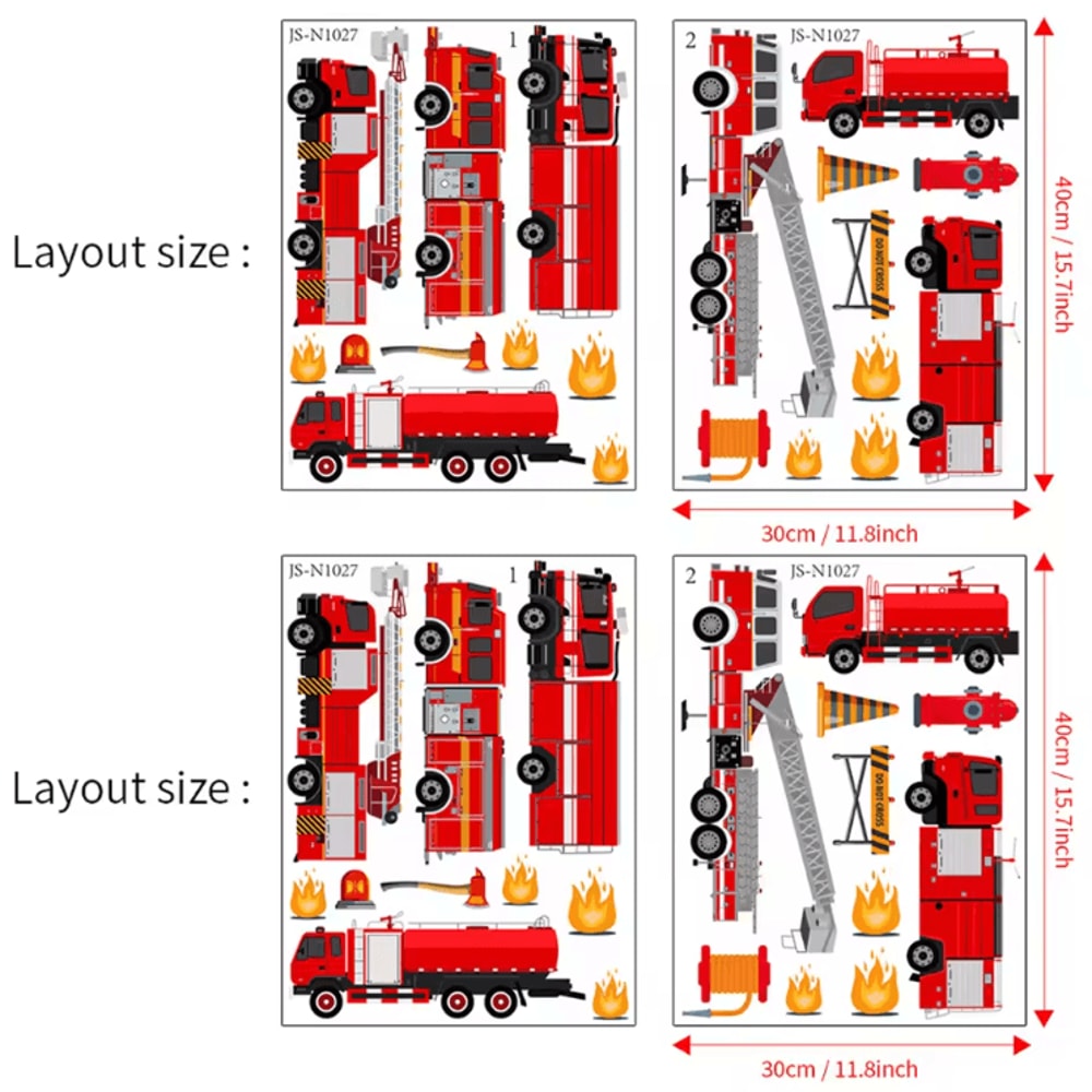 Cartoon Fire Truck Wall Decals Kids Room Peel Stick Nursery Wall Decor 4