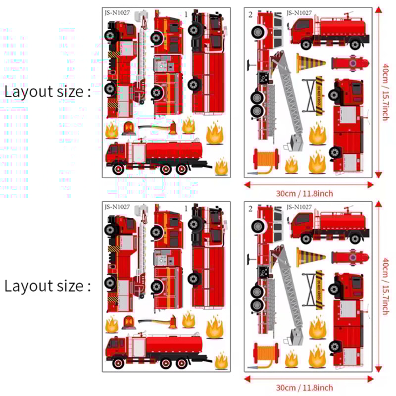 Cartoon Fire Truck Wall Decals Kids Room Peel Stick Nursery Wall Decor 4
