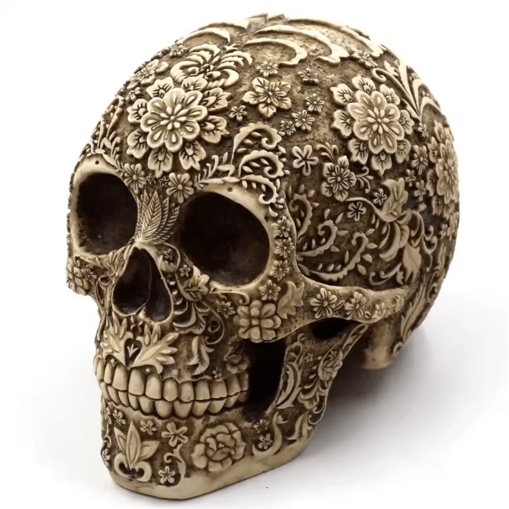 Plum Blossom Skull Resin Sculpture Artistic Gothic Home Garden Decor 0