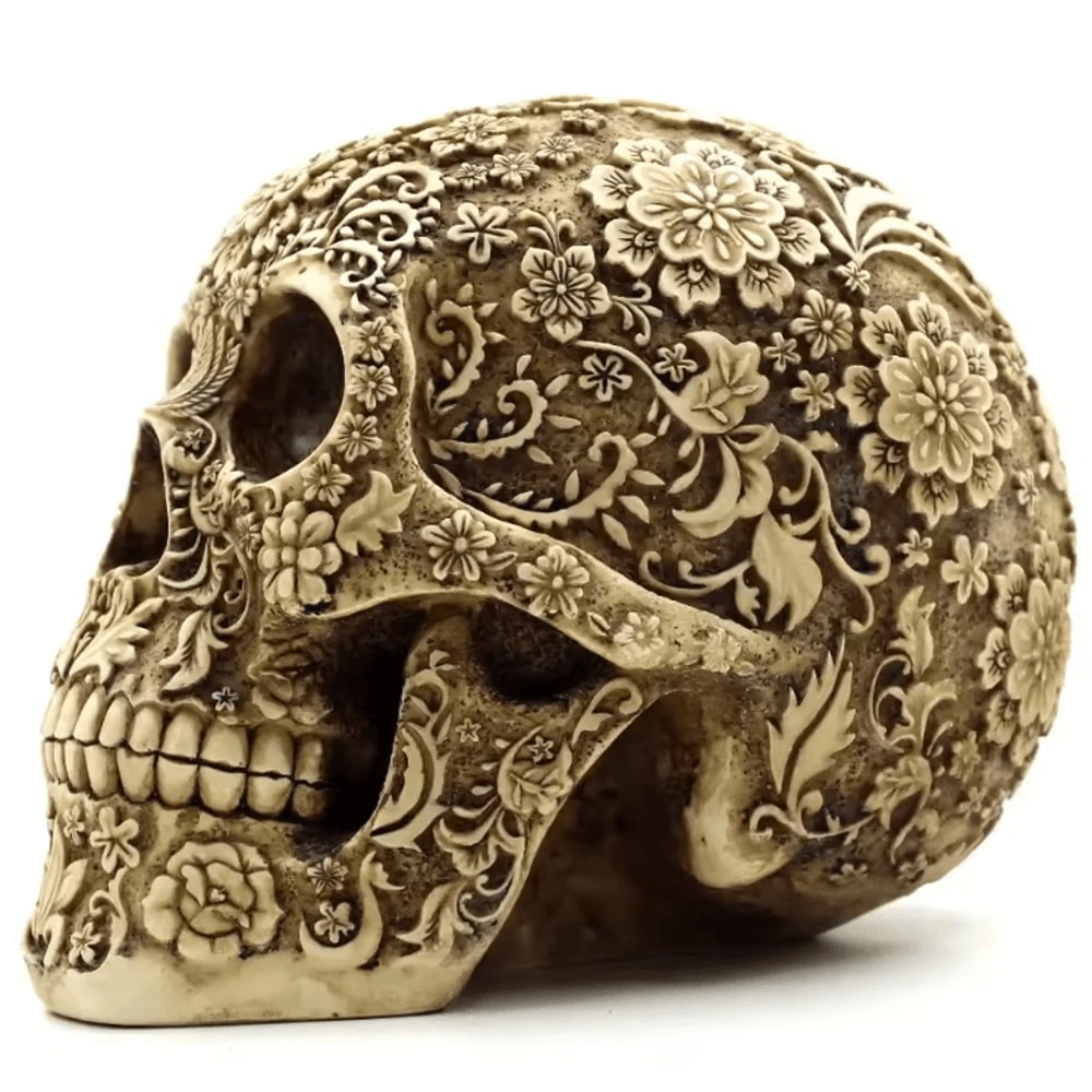 Plum Blossom Skull Resin Sculpture Artistic Gothic Home Garden Decor 1