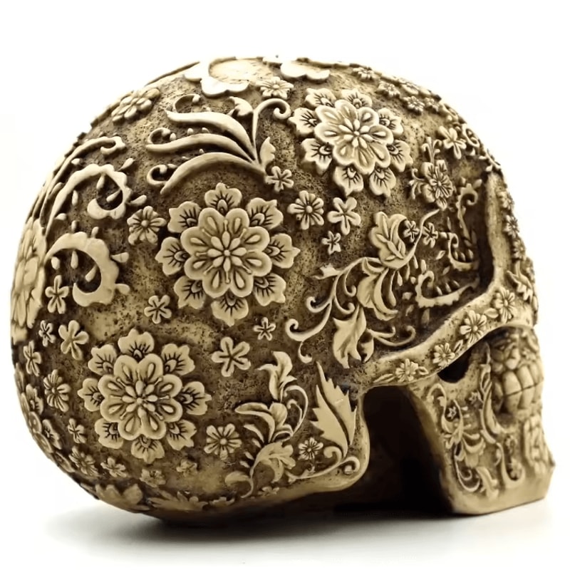 Plum Blossom Skull Resin Sculpture Artistic Gothic Home Garden Decor 3