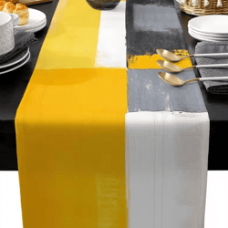 abstract yellow linen table runner – modern geometric kitchen & dining table decor