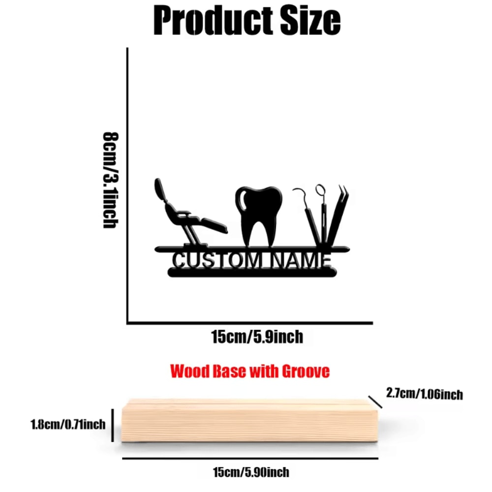 Personalized Dentist Metal Art Sculpture Custom Desktop Decor With Wooden Base 2