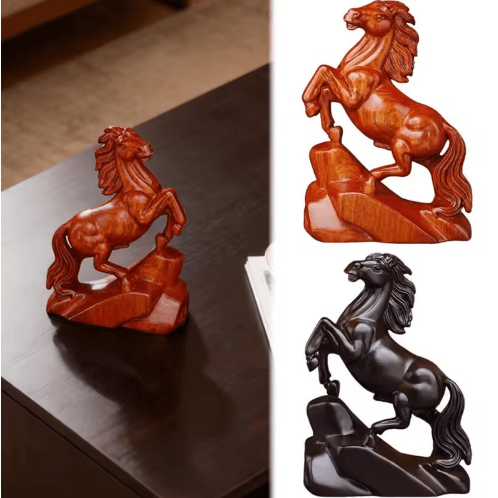 Rosewood Feng Shui Horse Statue Lucky Wealth Zodiac Desk Home Decor 0