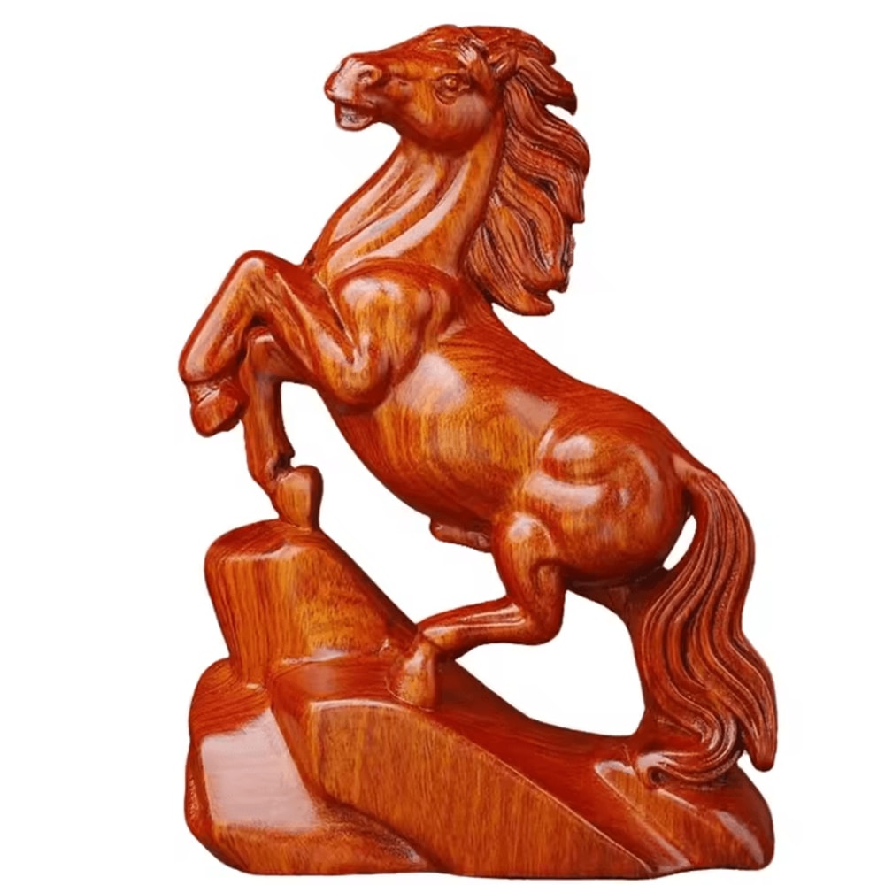 Rosewood Feng Shui Horse Statue Lucky Wealth Zodiac Desk Home Decor 1