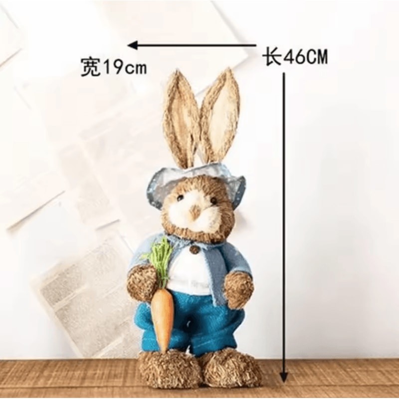 Large Straw Woven Easter Bunny Statue Rustic Spring Garden Home Decor 46cm 0