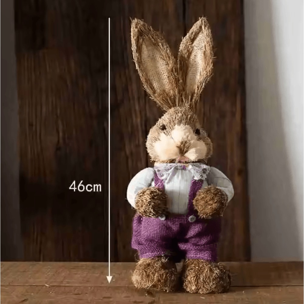 Large Straw Woven Easter Bunny Statue Rustic Spring Garden Home Decor 46cm 11